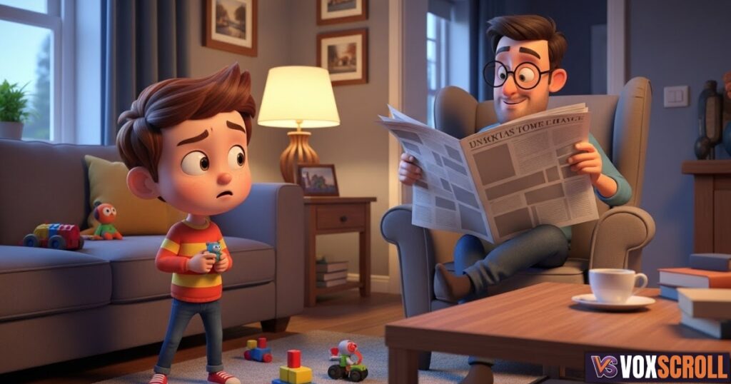 A cozy living room where Max is playing with his toys