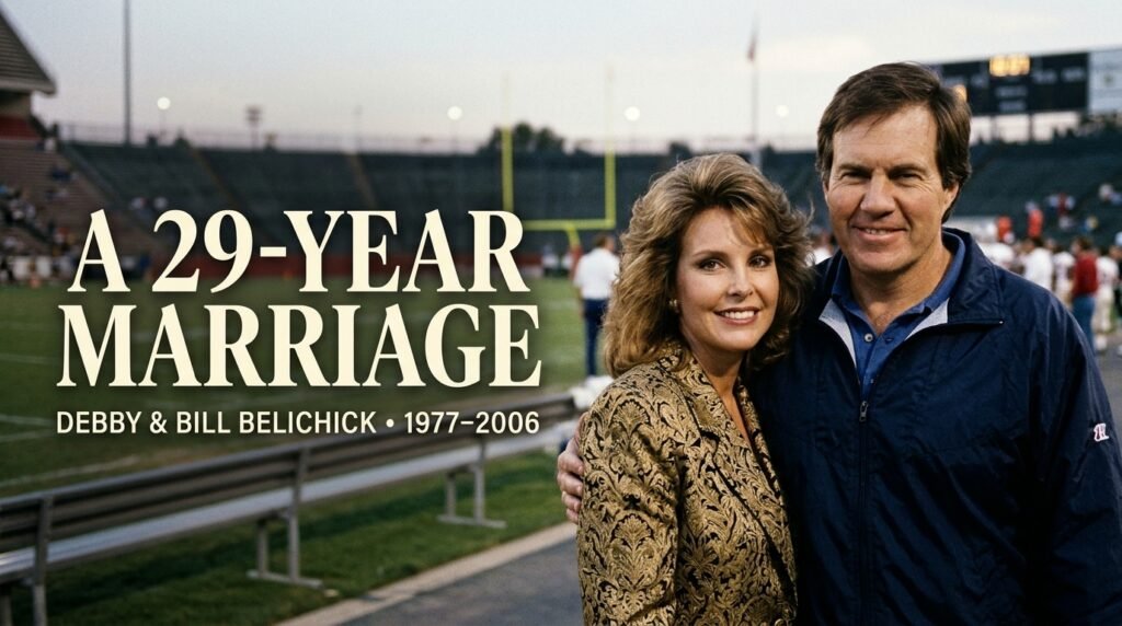 Debby Clarke Belichick and Bill Belichick marriage timeline, covering their 29-year marriage from 1977 until their divorce in 2006.