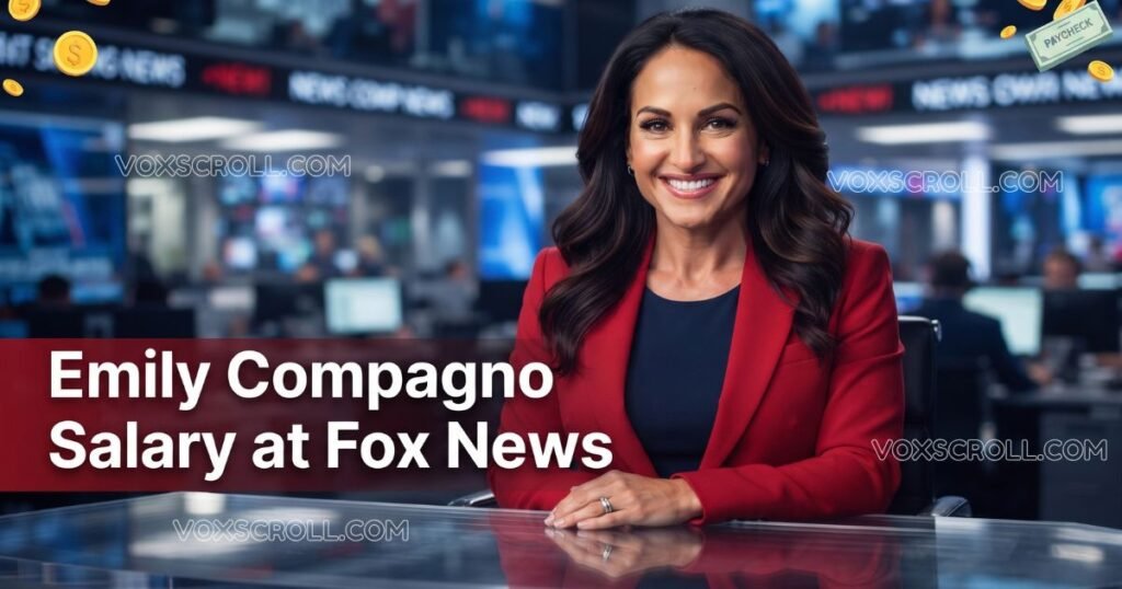 Emily Compagno at the Fox News desk, where her salary is not public