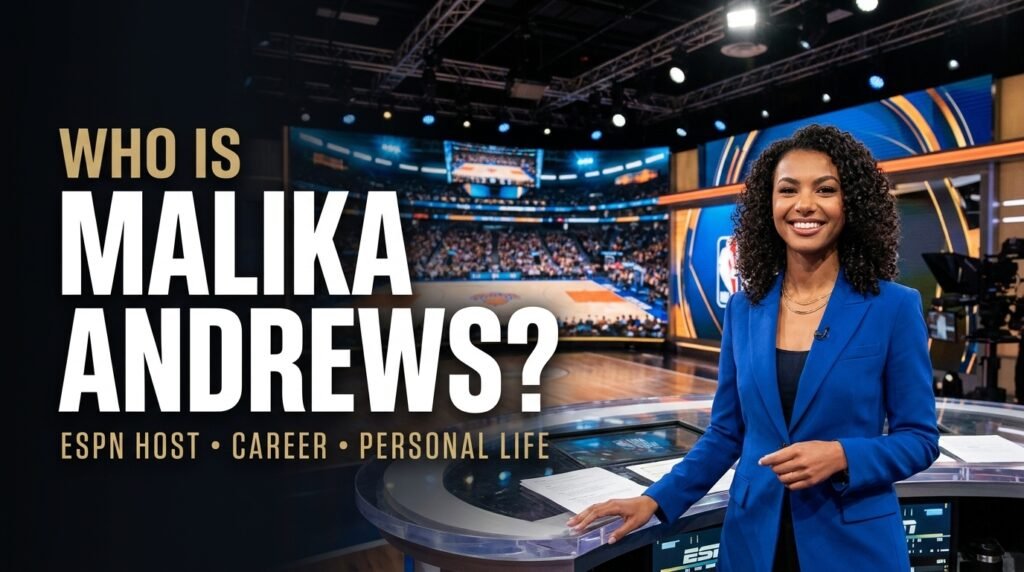 Who Is Malika Andrews? ESPN sports journalist and host of NBA Today and NBA Countdown in a professional basketball studio.